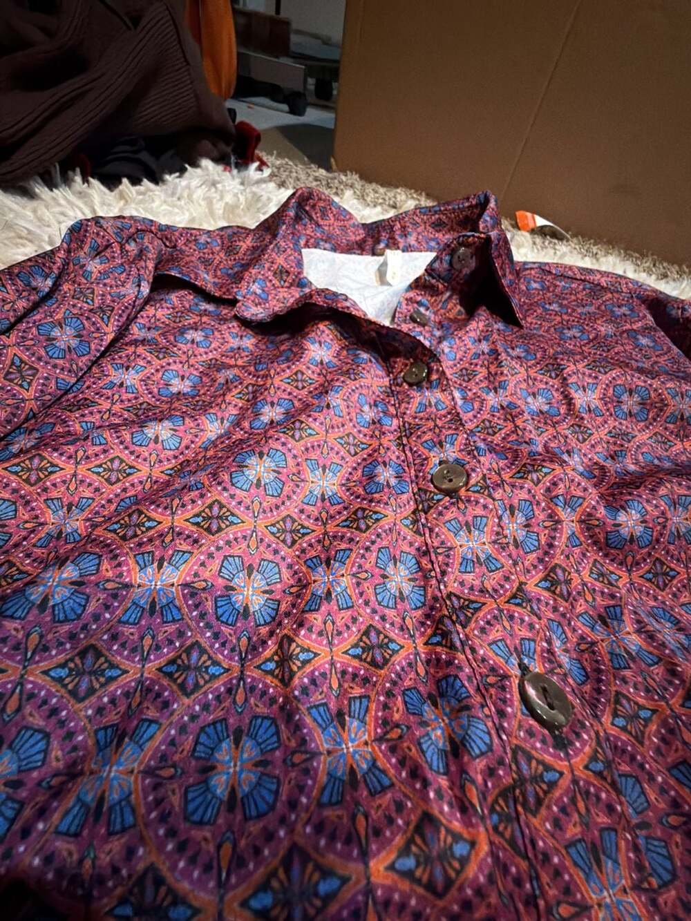 Free People Silky Rillo Long Sleeve Button-Down Shirtdress in Tapestry Print - Picture 6 of 6